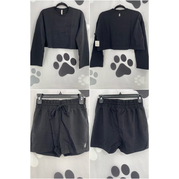 Free People NWT Sunny Set 2 Piece Sweatshirt Shorts Athleisure Set Black XS New - Picture 4 of 12
